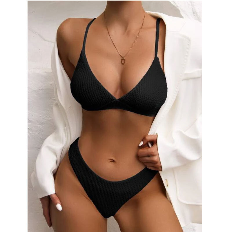 Women Seperated Swimwear Sunken Stripe Solid Color Sexy Bikini Swimsuit Bella Mia